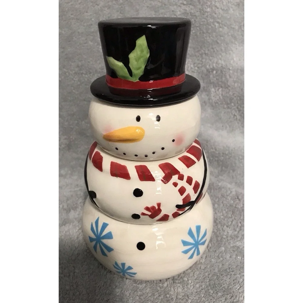 Pier 1 Imports Snowman Stacking 4 Piece Measuring Cup Set Christmas Winter